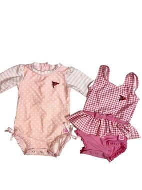 (2) Ruffle Butts x Annapolis Yacht Club Swimsuits Pink White Size 12-18 months